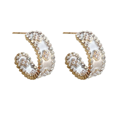 LANHEGE珠光釉古典水钻C圈耳环