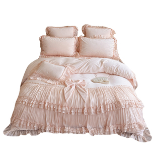 法式床盖款婴儿绒四件套牛奶绒公主风蝴蝶结加绒被套高级冬季床品