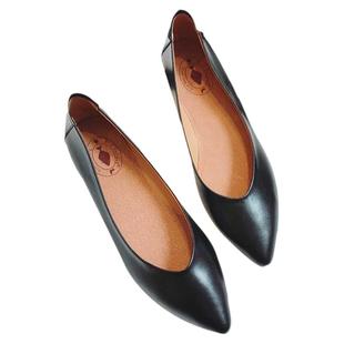 688-1头层牛皮奶奶鞋女平底尖头浅口软鞋孕妇 真皮豆豆职业工作鞋