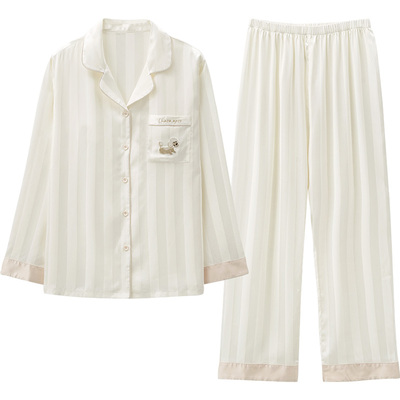 情侣带胸垫睡衣春秋冰丝可爱显瘦