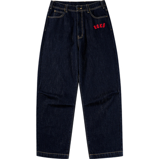 ecko红犀牛  美式丹宁蓝原色宽松直筒阔腿牛仔裤2025冬季新款长裤