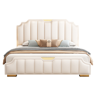 轻奢真皮床现代简约1.8米双人床2025新款高箱储物软靠背主卧大床