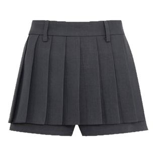 ChicChick时髦小鸡新品 时髦芭蕾风灰色斜纹百褶西装假两件短裙裤