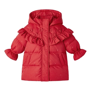 女童羽绒服冬季儿童中长款外套新款小童红色保暖衣服一岁宝宝冬装