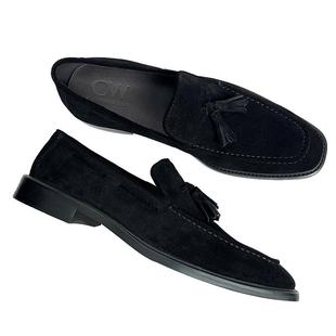 CW新款便士乐福鞋男真皮鞋英伦厚底一脚蹬流苏懒人套脚吊坠翻毛