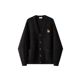 威廉福克斯男装2026春季新款针织开衫男士黑色慵懒针织衫毛衣男款