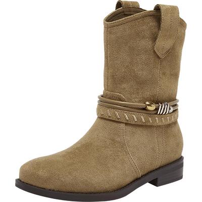 百思图冬季新款时尚通勤西部靴堆堆靴圆头粗跟女短靴W5861DD5