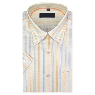 夏麻棉条纹中年商务休闲短袖衬衫 男士尖领半袖衬衣潮高品质多色