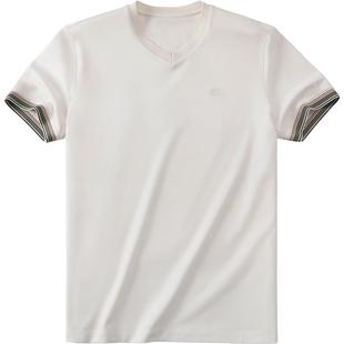 MrBu布先生冰氧吧凉感V领男士体恤夏季英文绣花短袖衫AT12066