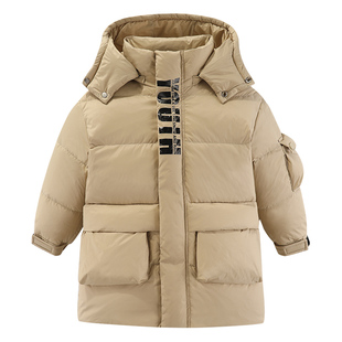 雪中飞儿童羽绒服男童2024冬季新款加厚中长款字母印花中大童装