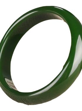 新疆和田碧玉手镯菠菜绿宽正圆