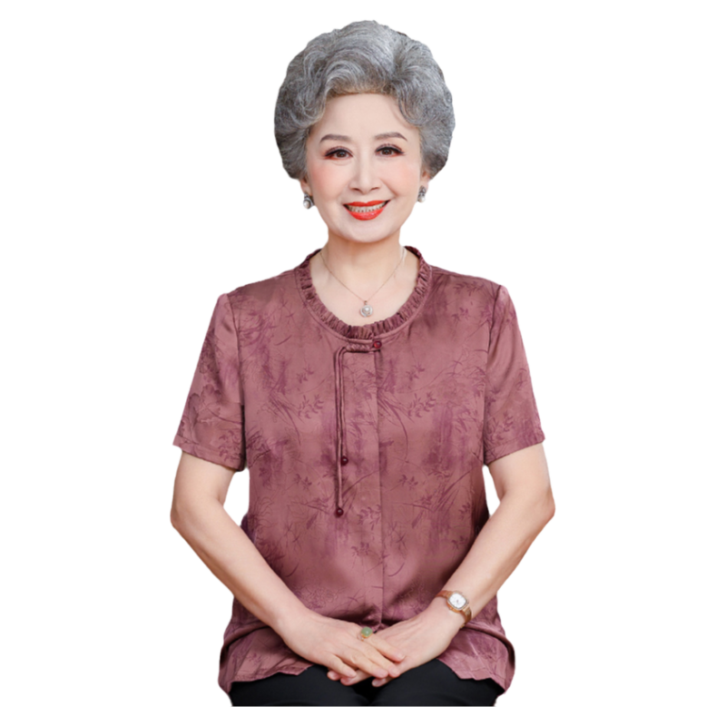 中老年人夏装女新中式短袖衬衫