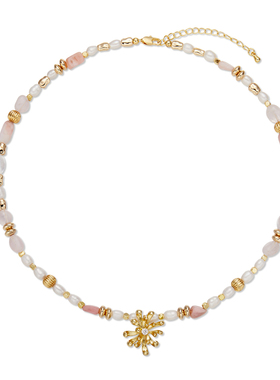 夏日多巴胺蟹爪菊天然珍珠项链女