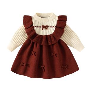 班喜迪女童连衣裙春装宝宝周岁礼服儿童毛衣公主裙冬季过年拜年服