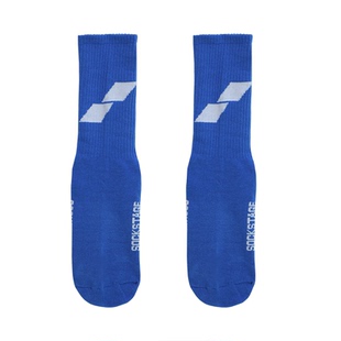 23春夏新款几何图形设计感黑白蓝纯色纯棉中筒袜子男女街头潮流