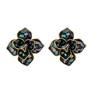 山茶花耳钉高级感气质简约幻彩母贝耳环珐琅耳饰闺蜜女友生日礼物