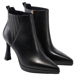 fed高跟时装靴女冬季新款女靴气质真皮靴黑色短靴女款S1104-YA068