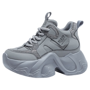 香港超火新款厚底内增高老爹鞋女款加绒2025冬爆款女式灰色休闲鞋