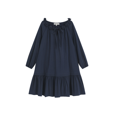 BobbyBecky春野手工花朵V领系带小A压褶温柔风连衣裙