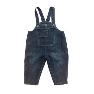 Quincy Mae复古宽松男女同款加绒秋冬保暖牛仔背带裤