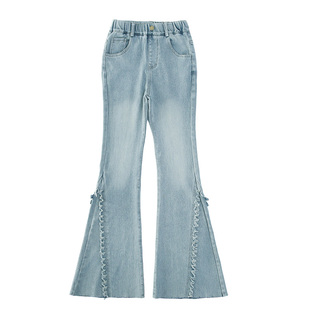 女童裤子春秋新款儿童复古微喇牛仔裤大童女孩修身显瘦春装喇叭裤