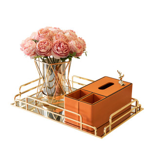 家用装饰皮革纸巾盒轻奢花瓶样板间套装客厅餐桌多功能收纳纸抽盒