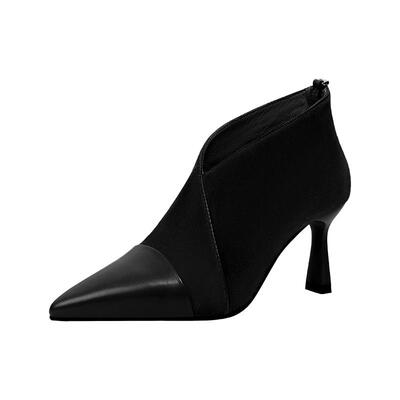 吴大叔冬季时尚尖头短靴高跟女靴