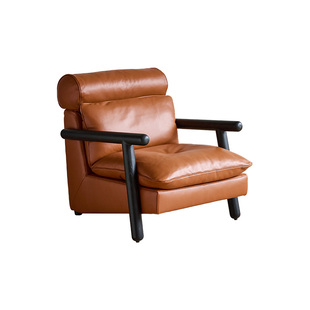 zolle慢享沙发椅/中古包豪斯焦糖真皮单人休闲沙发椅子客厅小户型