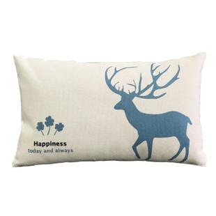 北欧麋鹿棉麻沙发抱枕长方形靠背30*50/40*60/70办公室腰枕靠枕