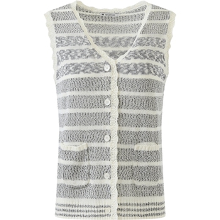 播V领条纹针织马甲女26夏季新款休闲宽松上衣DDT2MD5616