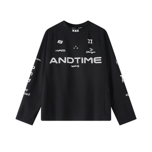 ANDTIME美式吸湿速干半高领打底长袖秋冬户外运动休闲白色黑色t恤