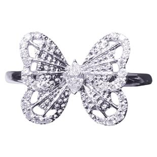 D.Beses蝴蝶戒指女轻奢纯银18K玫瑰金蝴蝶结指环钻石简约高级礼物