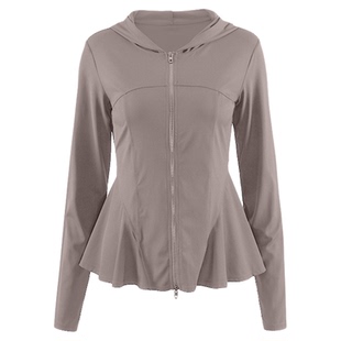 瑜伽服女大码运动外套秋季新款连帽修身上衣中长款胖mm健身服长袖