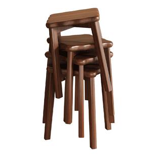 三梦实木凳子家用可叠放客厅备用餐桌凳结实耐用木头方板凳梳妆凳