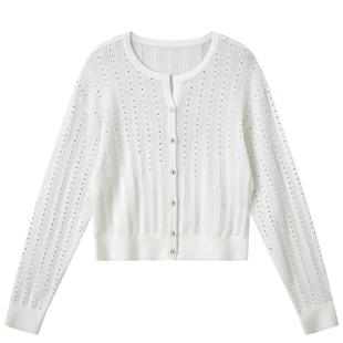 MOFAN摩凡时尚气质圆领绵羊毛衫女春秋款款高级感米白V领针织开衫