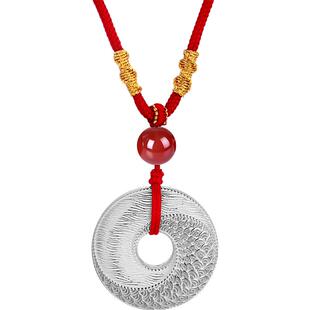 老银匠s999足银花丝平安扣银项链男女款银项坠纯银编绳母亲节礼物