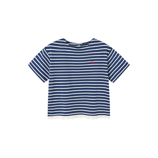 BLUEDOG蓝狗春夏条纹褶边短袖T恤休闲圆领百搭T恤男女童上衣