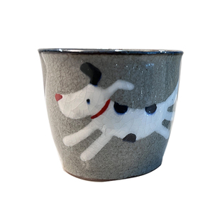 日本进口波佐见烧手绘小狗日式冰裂茶杯斗笠碗马克杯可爱陶瓷餐具