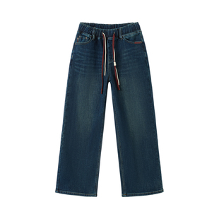 快鱼2025冬季新款女士牛仔裤松紧腰直筒版型磨毛保暖舒适简单百搭