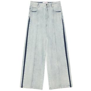 谜底牛仔阔腿裤女士2025春BOXYFIT复古风水洗棉浅色长裤251MK0047