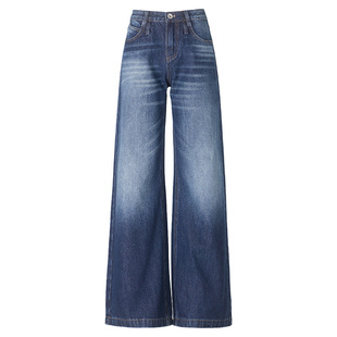 ZRSEE美式复古蓝色阔腿牛仔裤女2026新款设计感宽松显瘦直筒裤子