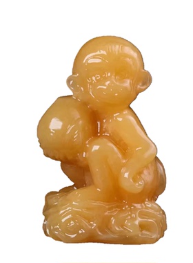 天然玉石生肖猴摆件黄玉灵猴献瑞