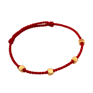 四方来财 足金999方糖手链女小克重黄金本命年红绳细手绳新年礼物