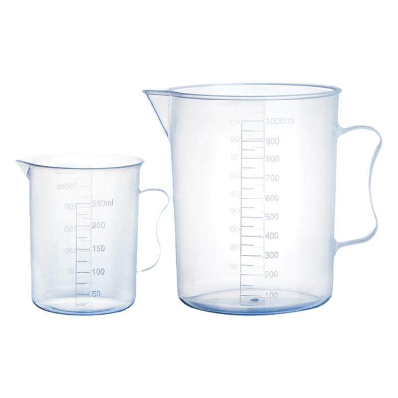 塑料把手烧杯量杯带刻度200 250 500ml1000 2000加厚带把手喝水夏日喝茶料理厨房化学Plastic ha