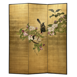 千希宋代美学手绘金箔民宿办公室酒店别墅茶室屏风日式中古风背景