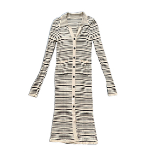 老米家 早春薄款修身显瘦v领长袖细条纹长款针织连衣裙女外套开衫