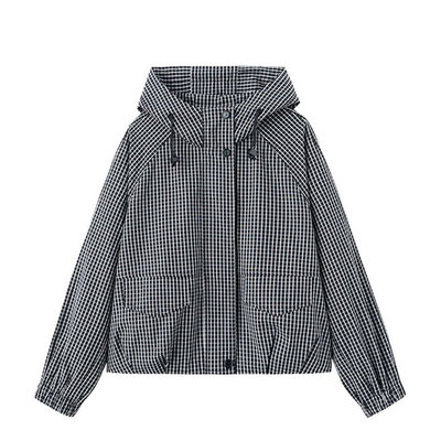 高级感连帽格子外套女2025新款
