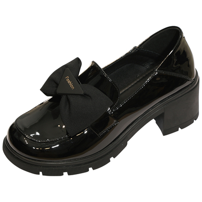 复古减龄风！蝴蝶结粗跟小皮鞋女