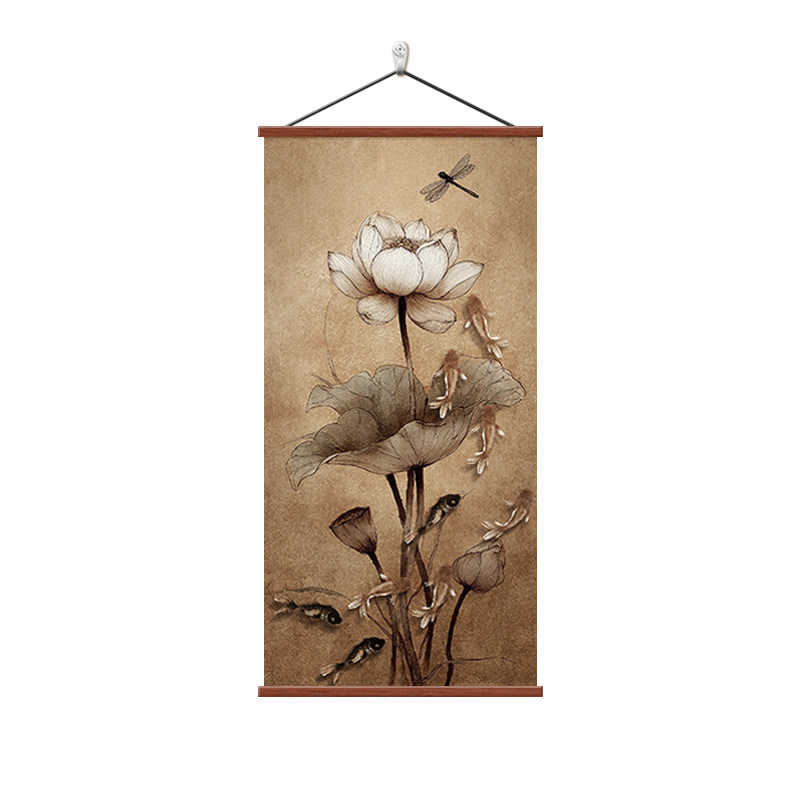 宋代美学九鱼图玄关装饰画荷花画
