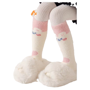 儿童袜子冬季加绒加厚加长保暖毛圈袜女童秋冬纯棉学生冬天长筒袜